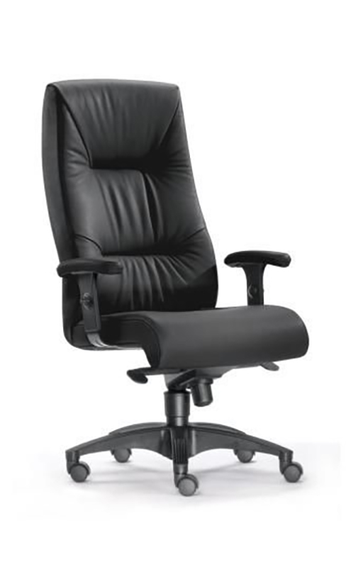 SITWELL Bürostuhl Schwarz: Ergonomischer Leder-Chefsessel mit hoher Rückenlehne, Armlehnen und schwarzem Fußkreuz.