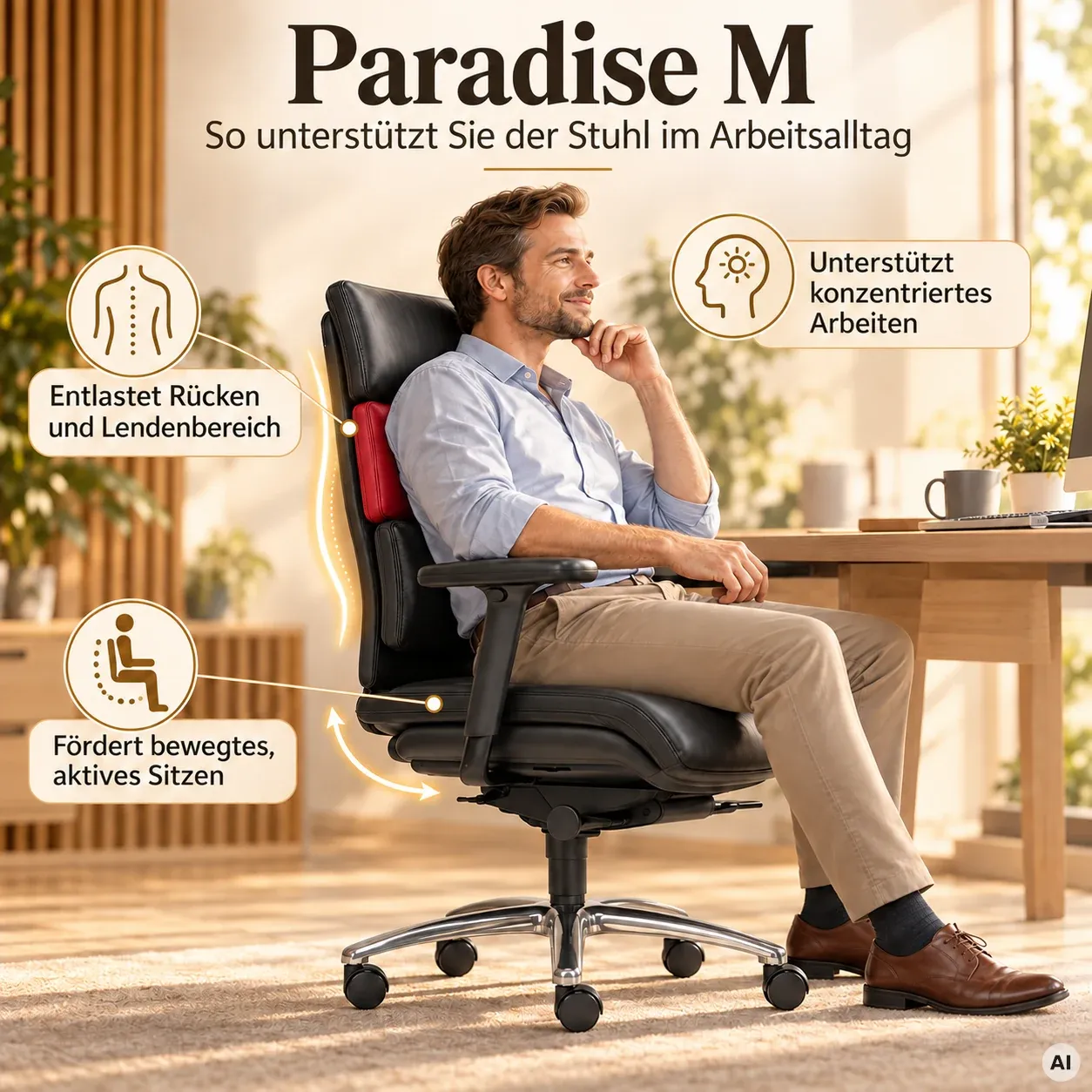 Paradise M - Hochwertiger Bürostuhl mit Kissen