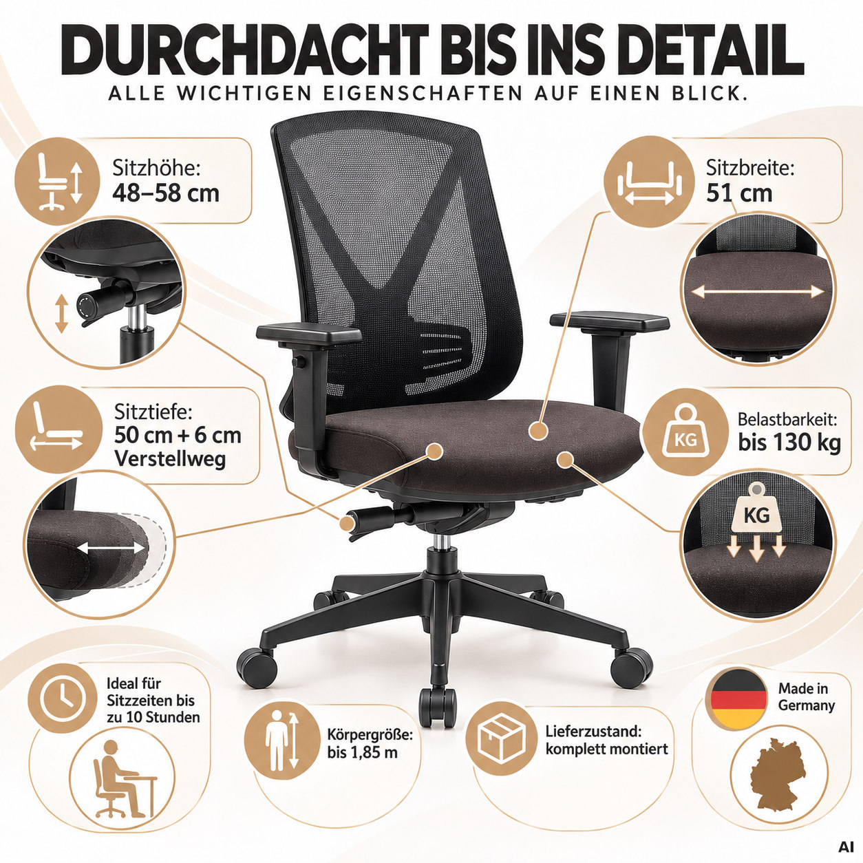 Ergo Studio M - Hochwertiger Netz-Drehstuhl