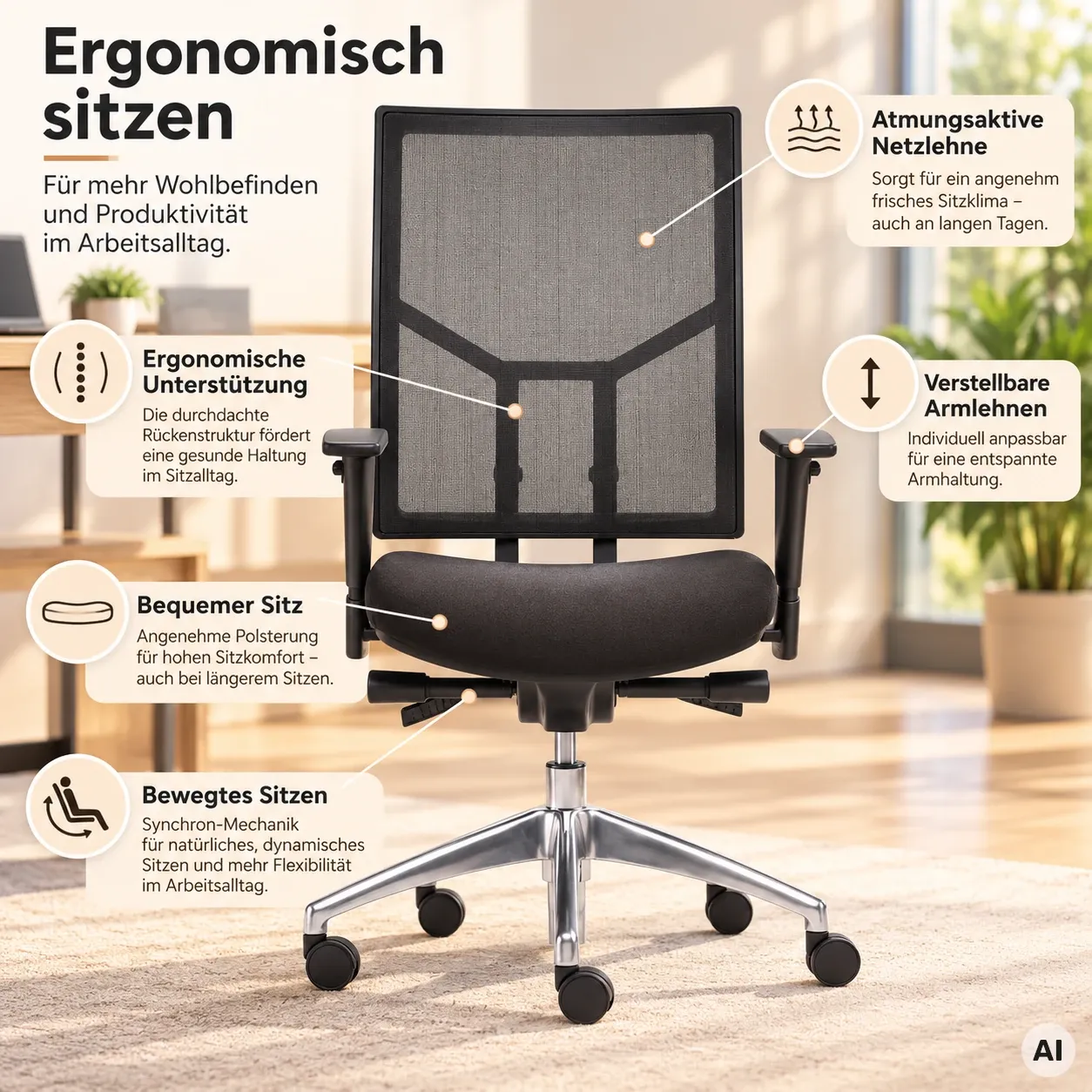 Ergo Net M Budget - Atmungsaktiver Netz-Drehstuhl